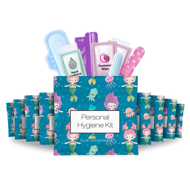 Menstrual Kit AllinOne 10 Pack Convenience on The Go Period Kit Pack for Travelling Tweens Teenager Individually Wrapped Feminine Hygiene Product Under The Sea